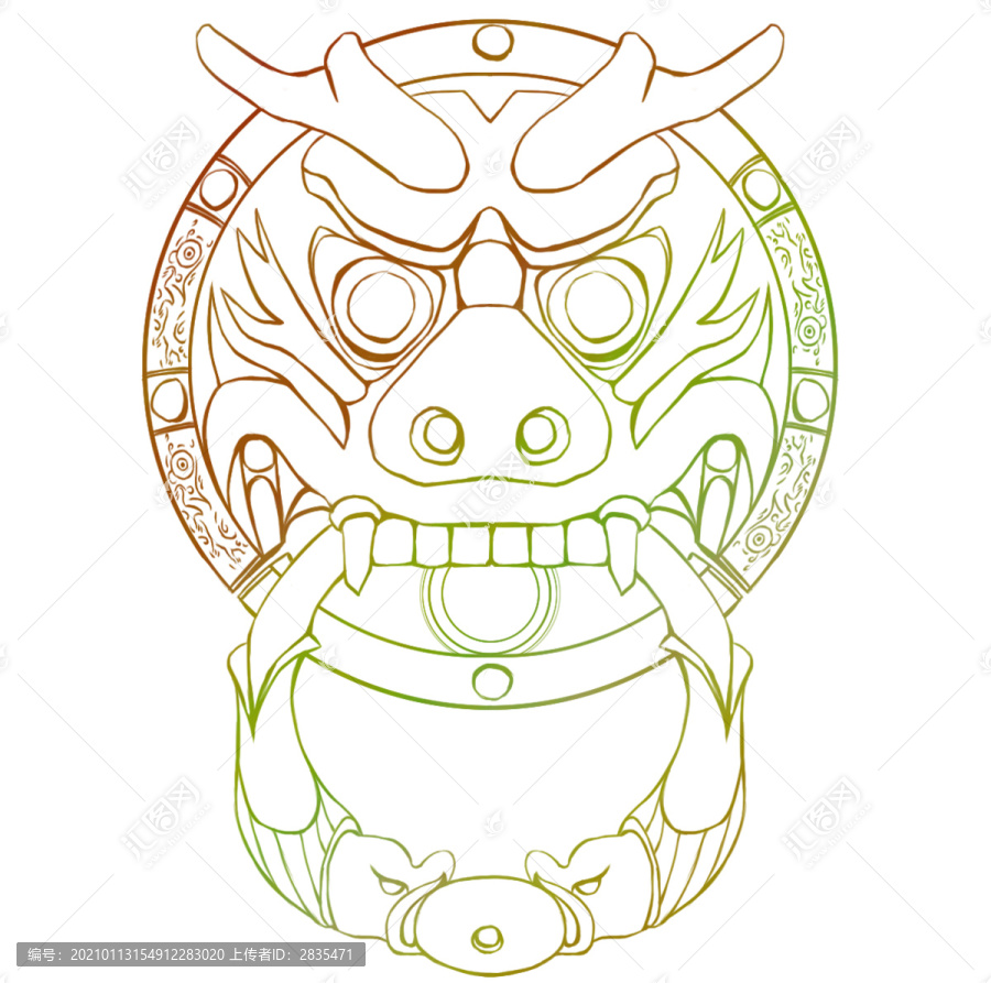 國風(fēng)獸紋把手裝飾彩