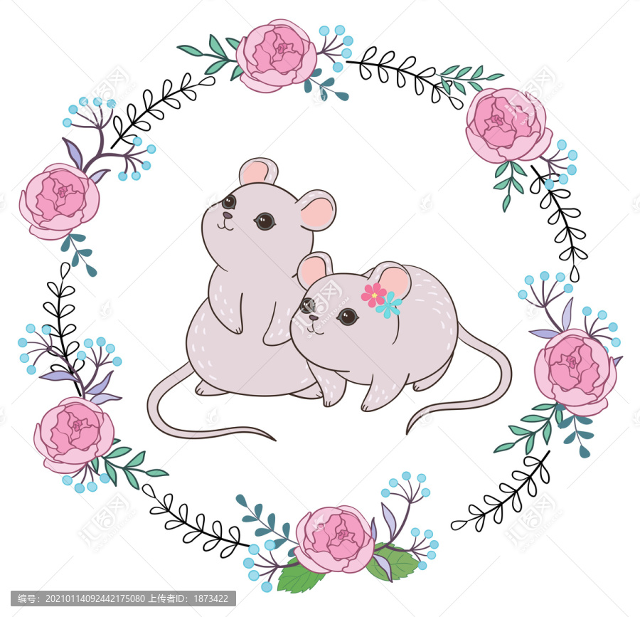 兩只小老鼠及花圈的插圖
