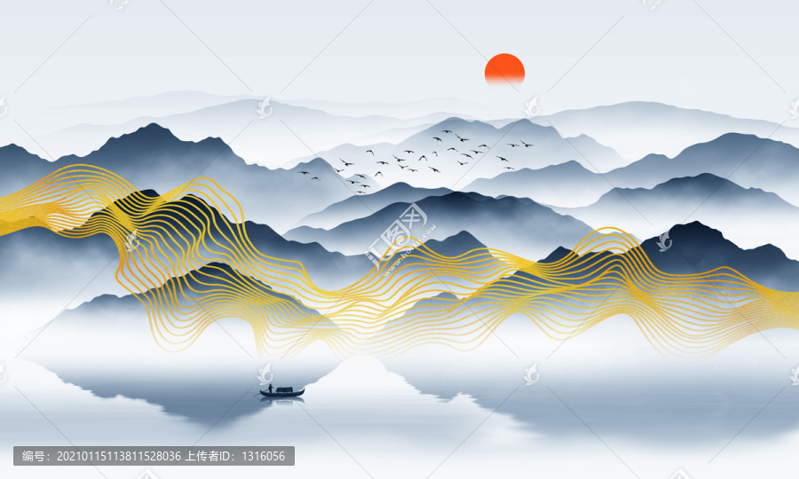 抽象線條山水