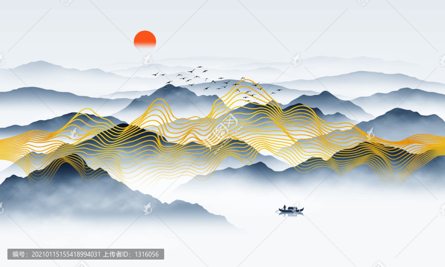 抽象線條山水