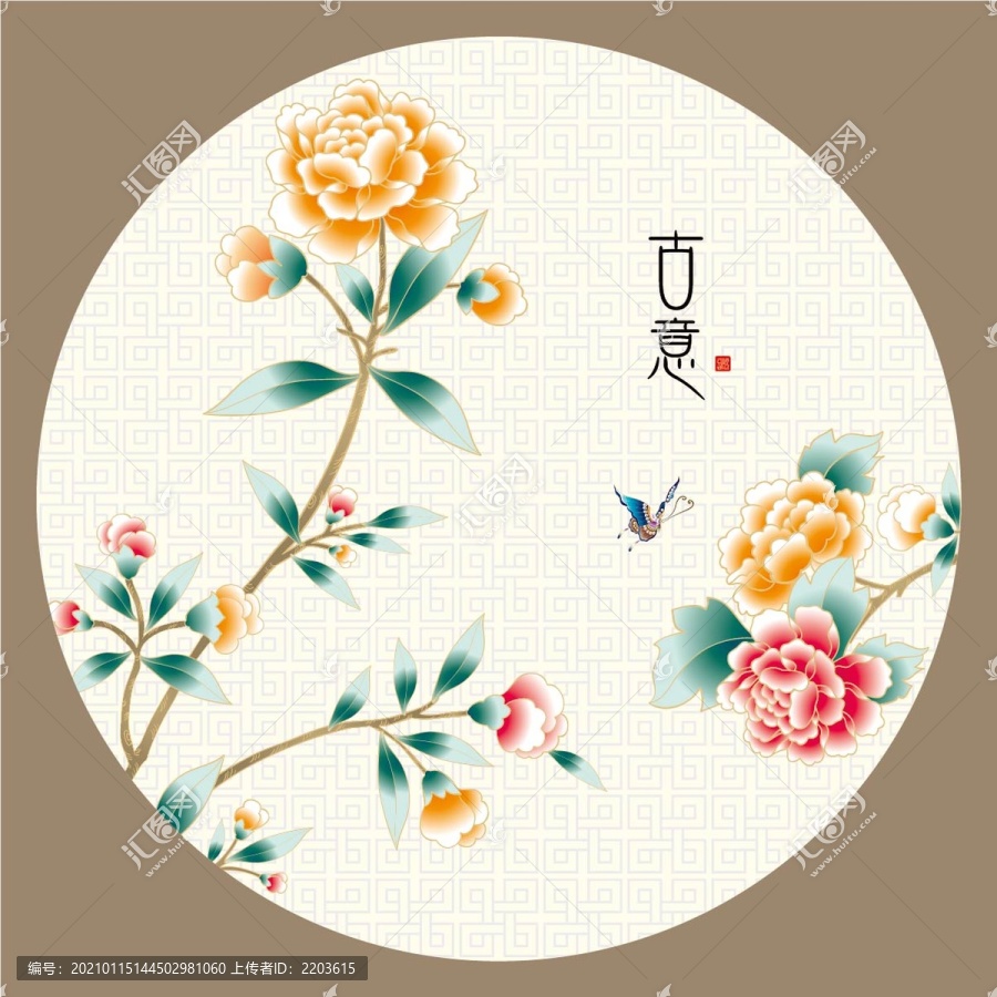 矢量花鳥彩蝶團花可無限放大