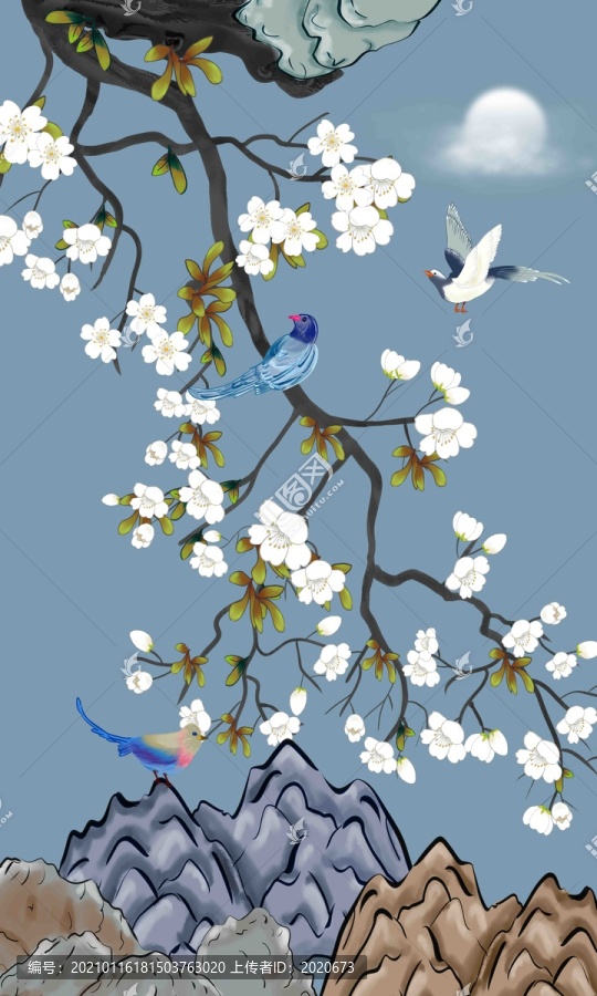 酒店客廳工筆花鳥