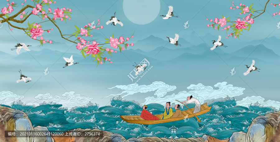 仙鶴背景墻梅花