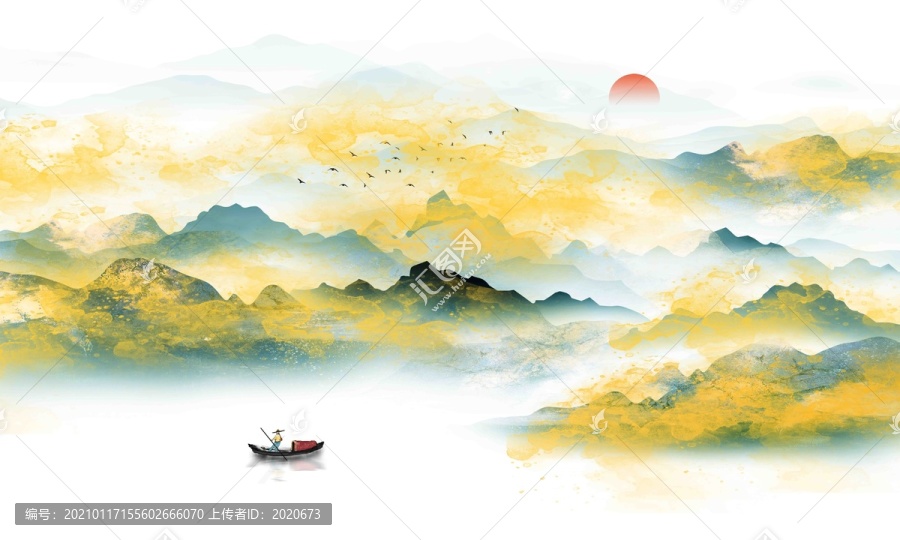 新中式鎏金山水画背景墙
