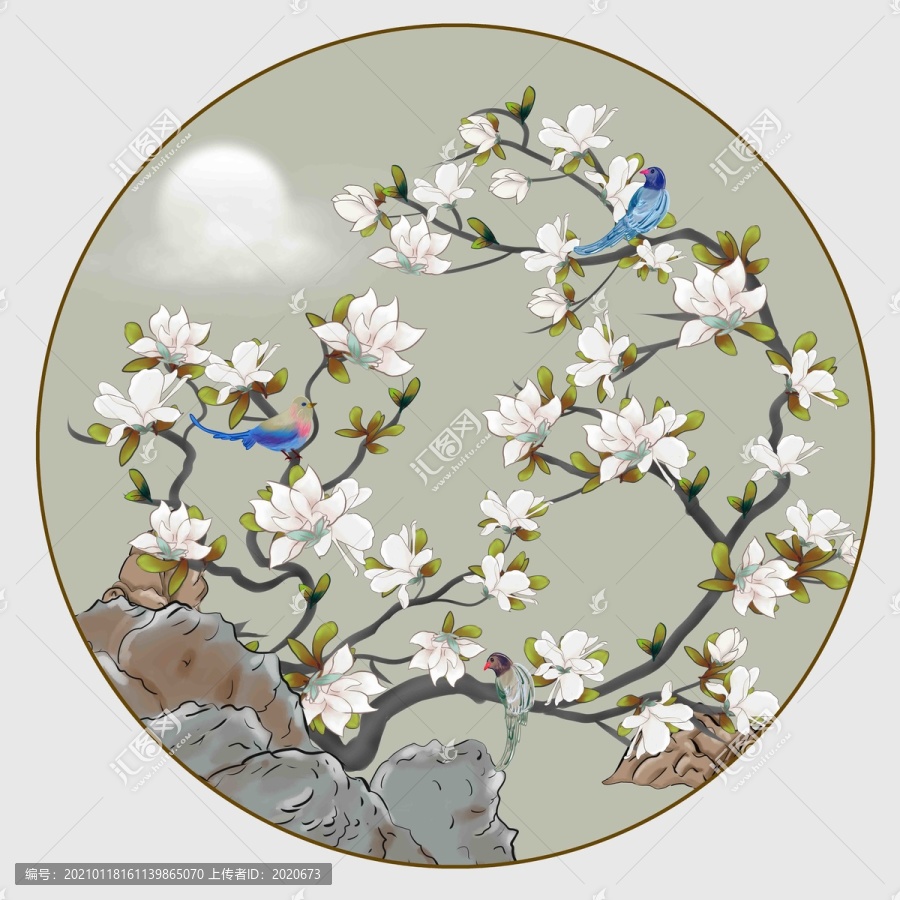 新中式玉蘭花花鳥