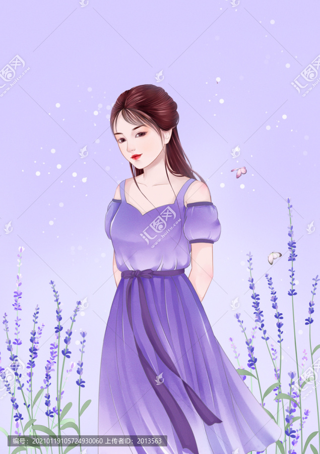 薰衣草女孩插畫