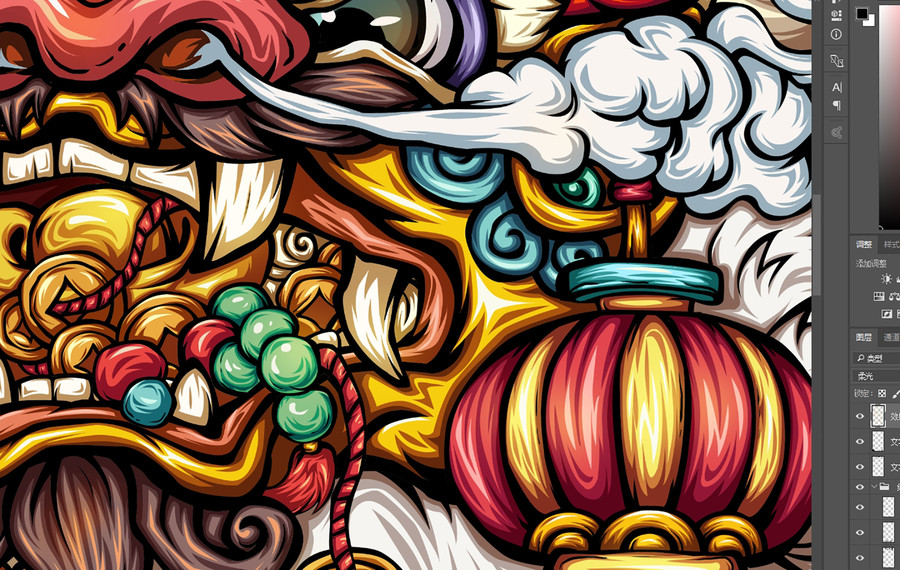 國潮麒麟招財春節(jié)插畫