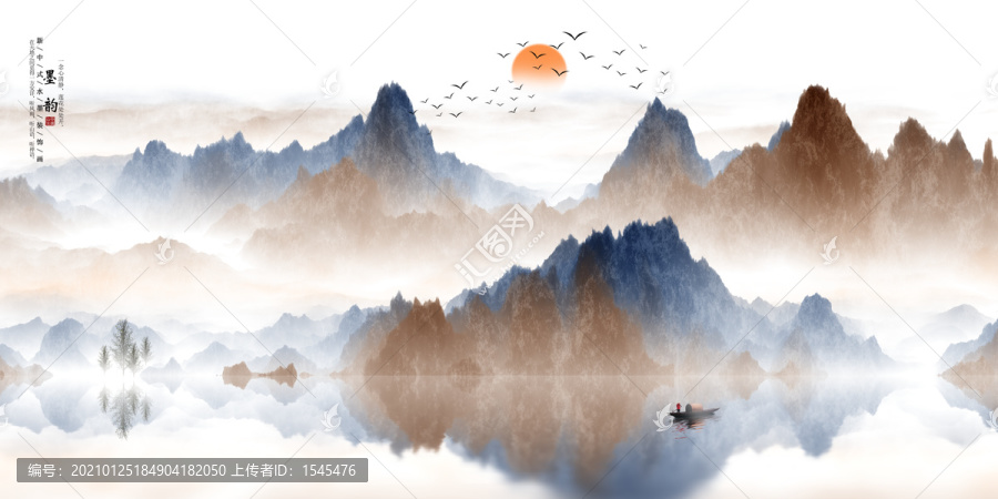 新中式意境禪意流水生財背景墻