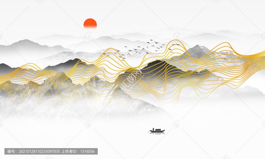 水墨線條山水畫