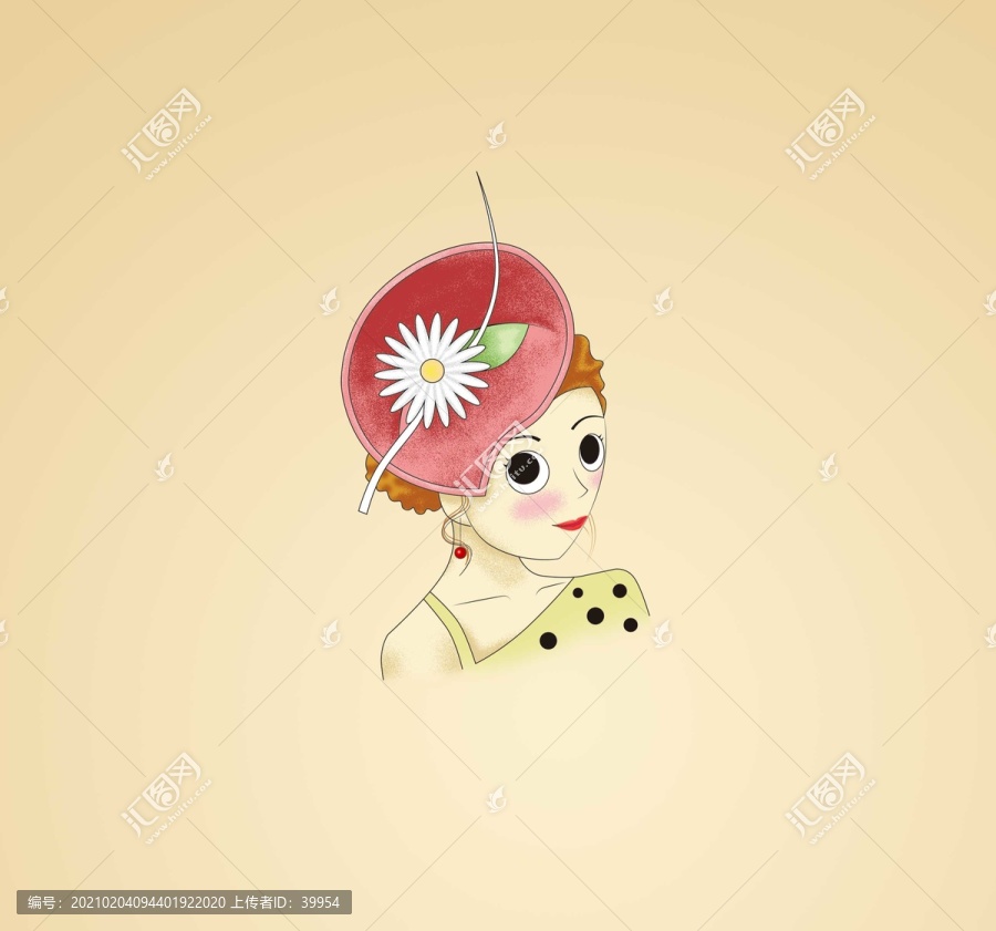 戴帽子的少女插畫卡美女頭像插畫