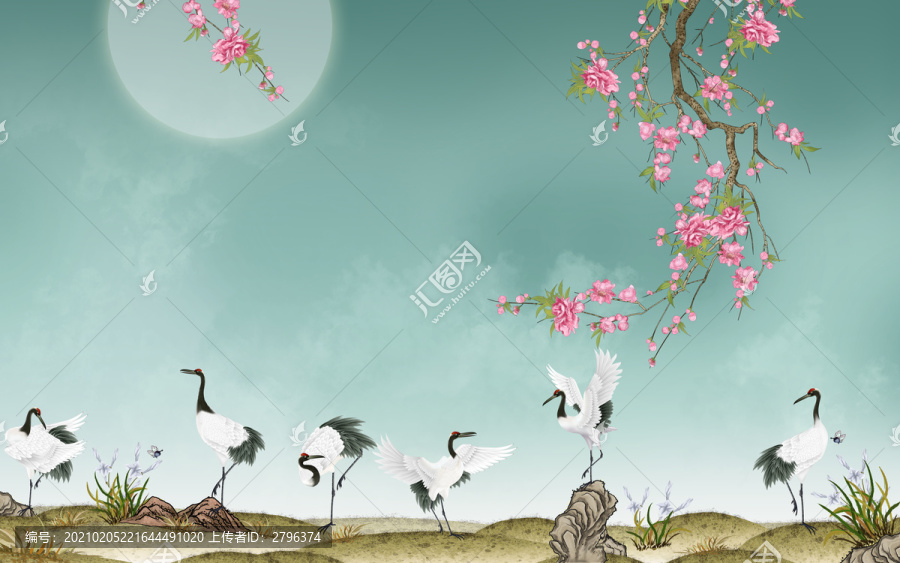 梅花桃花仙鶴