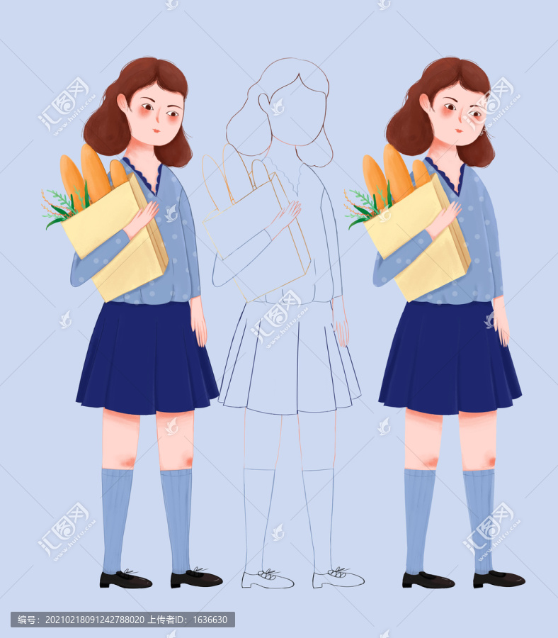 抱著面包的女生