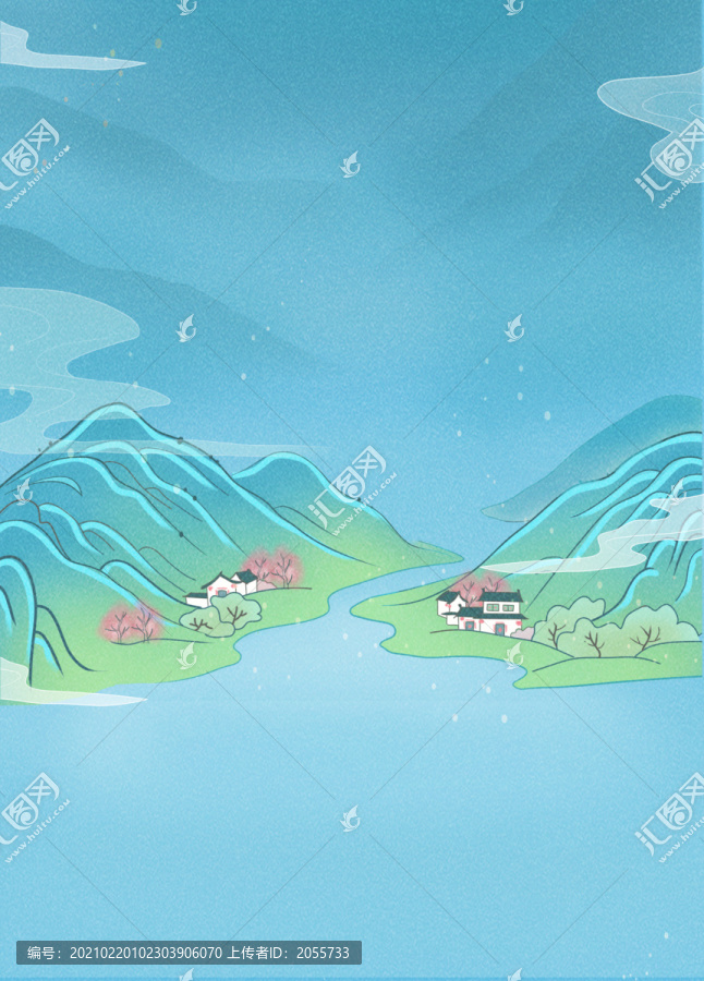 國(guó)潮風(fēng)山水背景插畫
