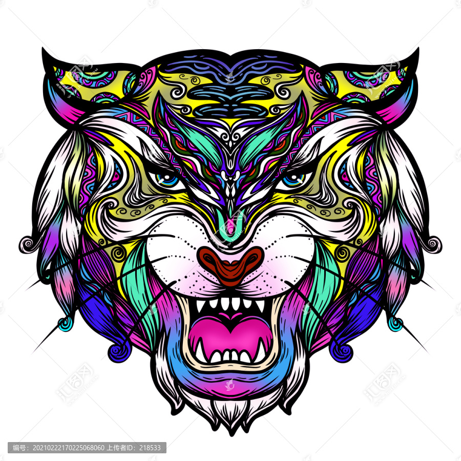 動物線描畫系列之民族風虎頭