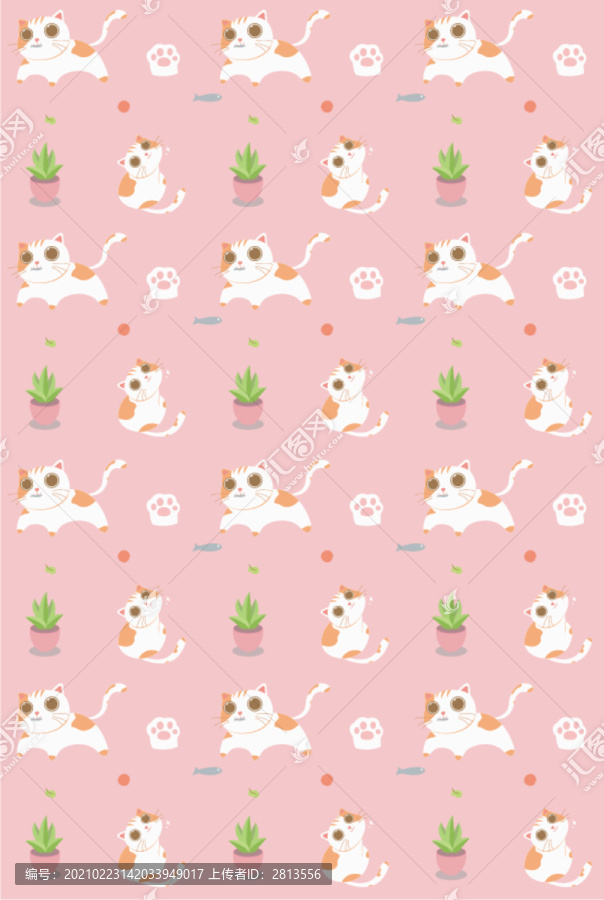 粉色無縫貓插畫