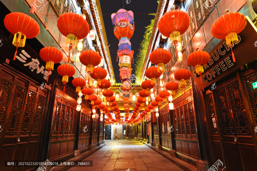 成都锦里春节灯笼彩灯夜景