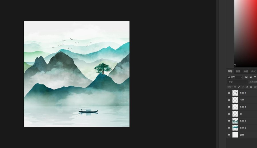 圓形新中式意境山水裝飾畫