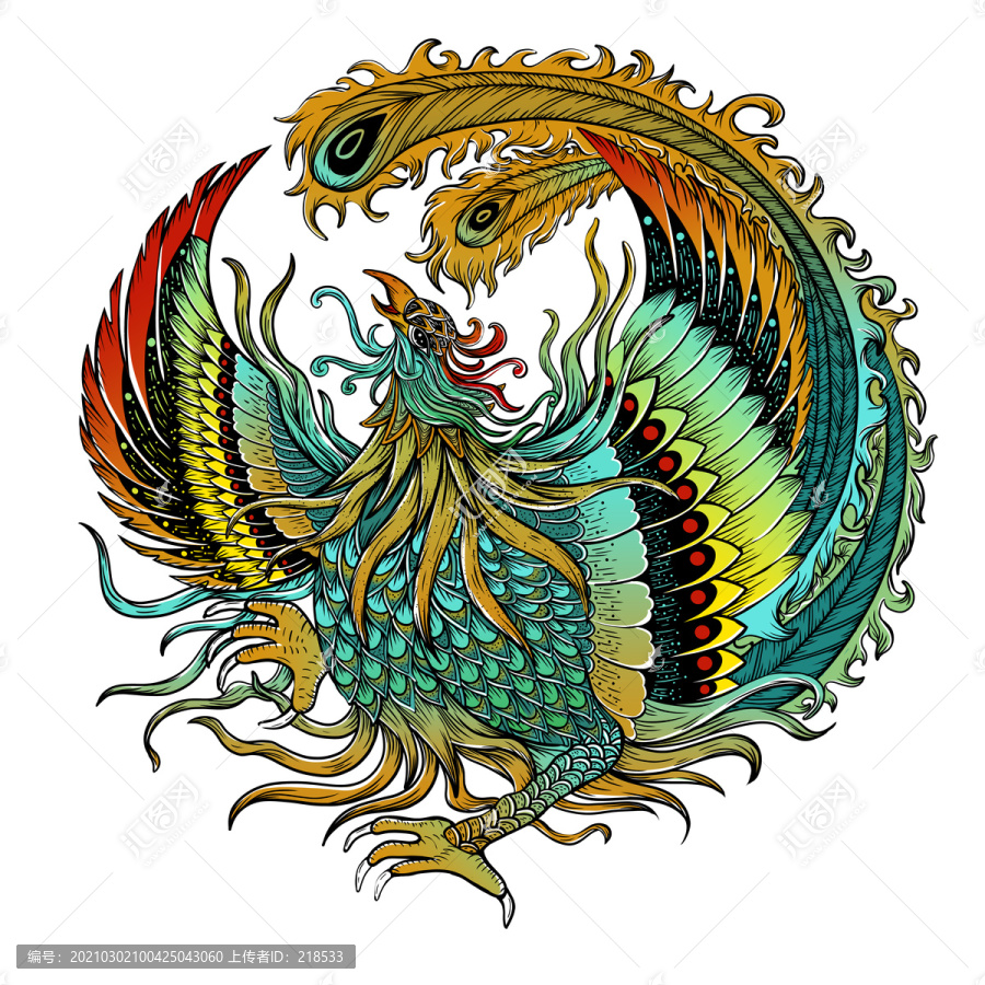 民族風(fēng)五彩鳳凰包裝插畫