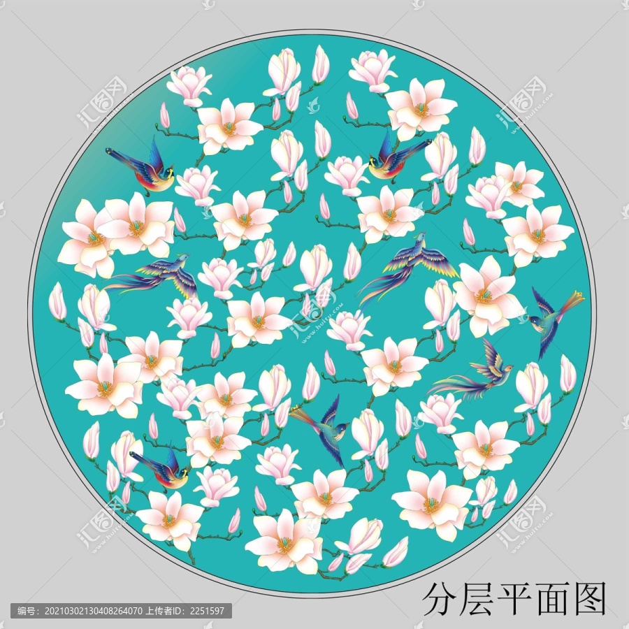 玉蘭花鳥分層噴繪設(shè)計插畫