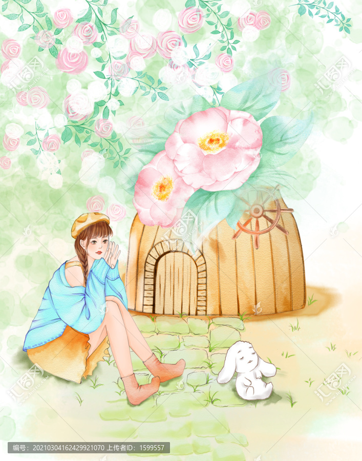 手繪可愛(ài)少女