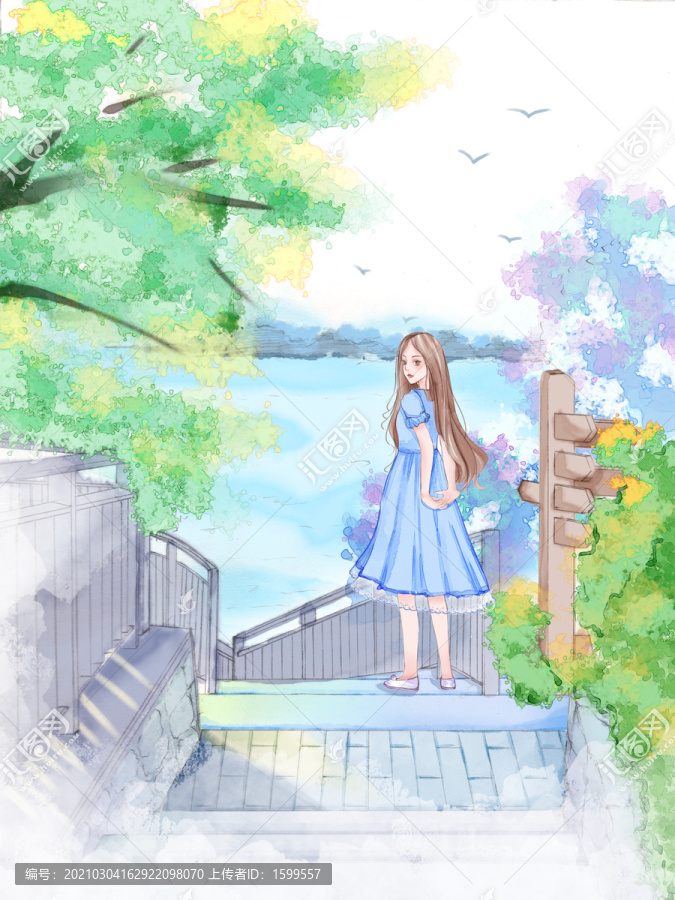 手繪小清新少女