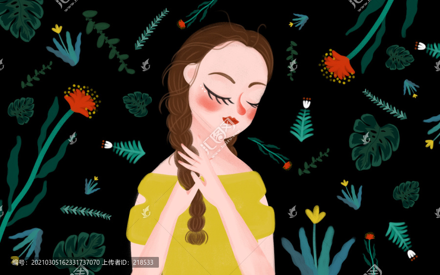 植物洗發(fā)水女孩美容洗護(hù)包裝插畫(huà)