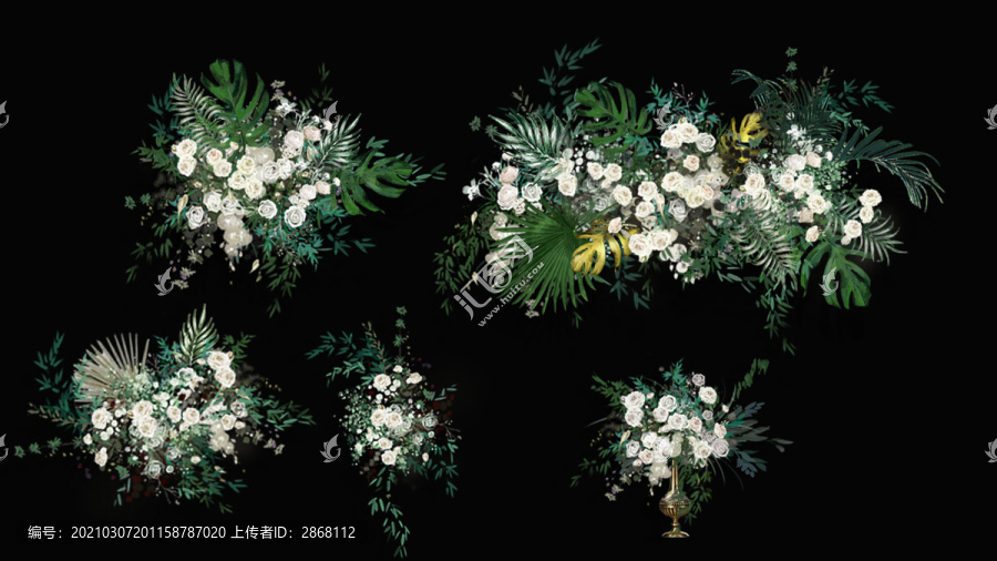 白綠色婚禮手繪花藝高清PS分層