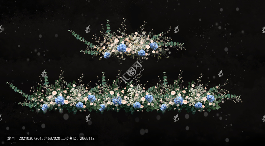 藍(lán)白色婚禮手繪花藝PS分層