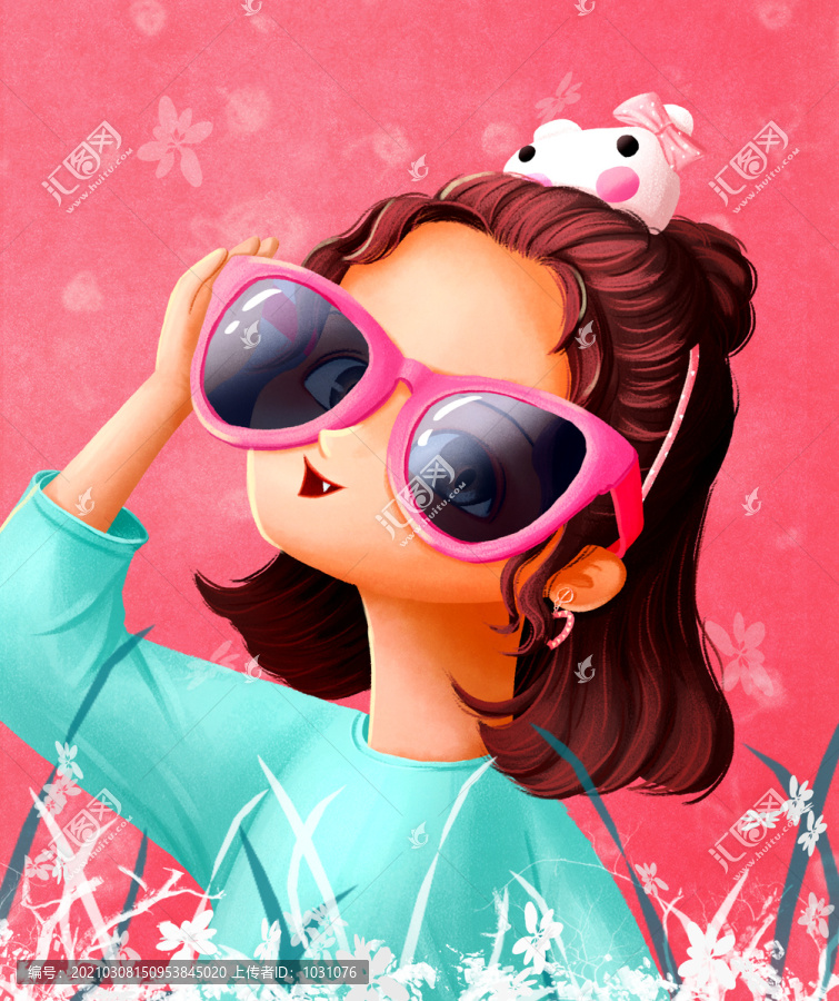 戴眼鏡的短發(fā)女孩頭像插畫