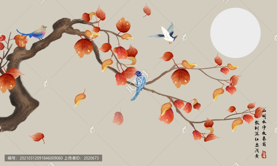 紅葉花鳥背景