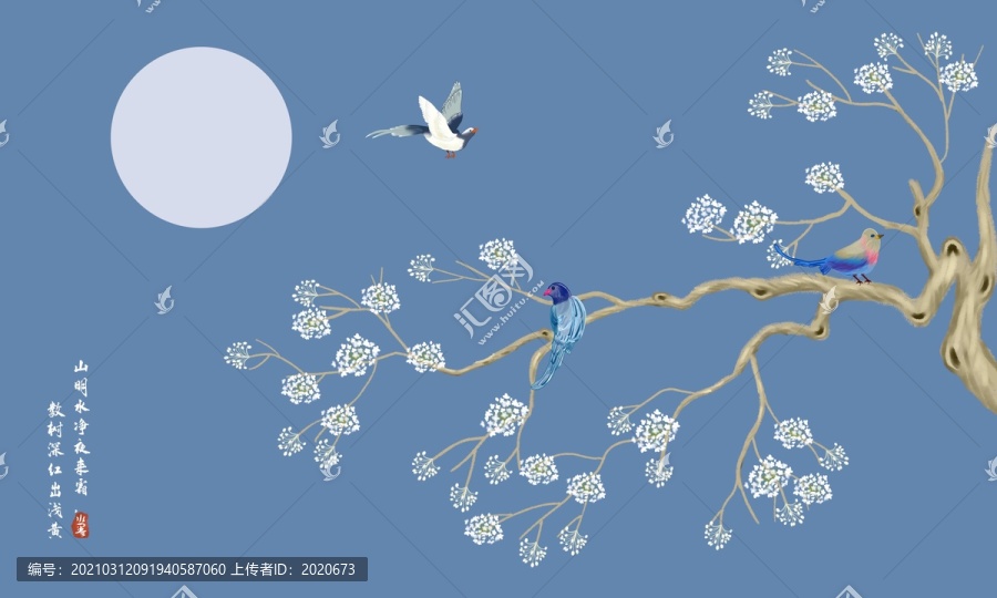 工筆花鳥壁畫