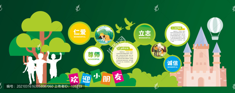 卡通可愛幼兒園文化墻