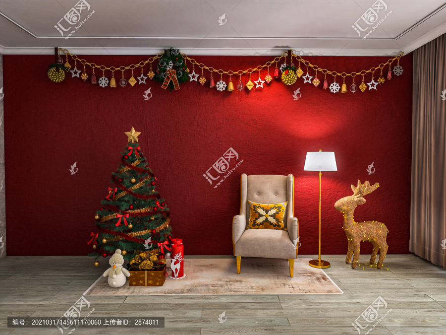 圣诞树礼物室内布置场景