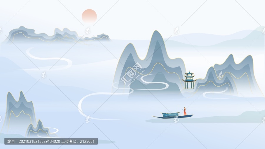中國風(fēng)清明春分且起山水畫矢量插