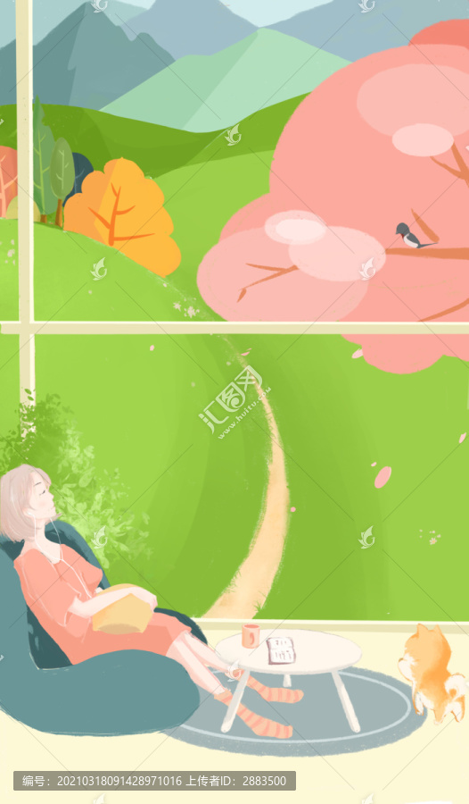 春天插畫海報(bào)
