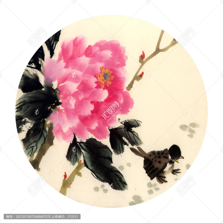 牡丹花水墨畫
