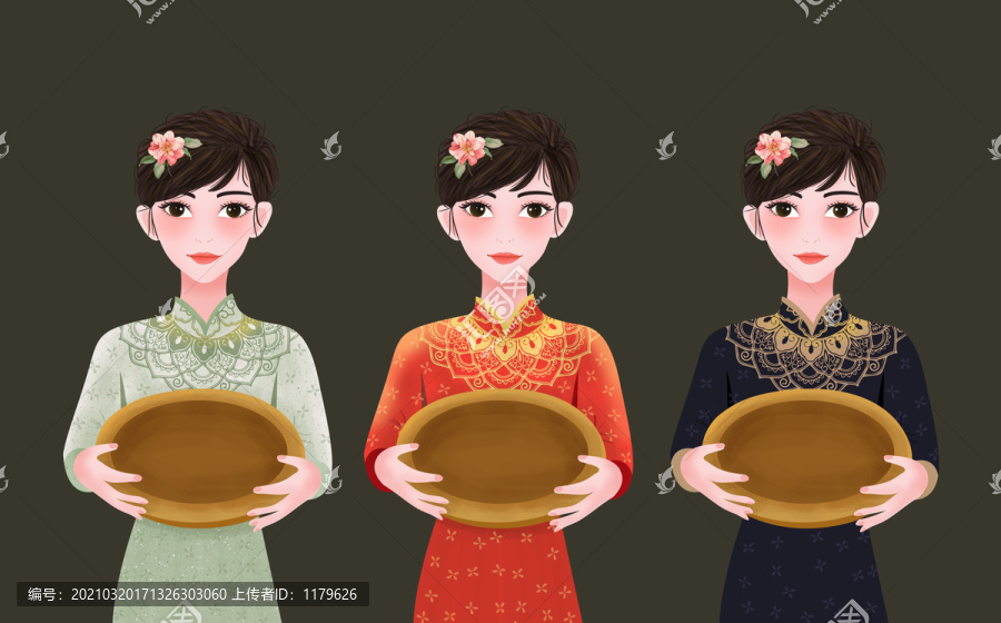 旗袍女孩插畫矢量PSD
