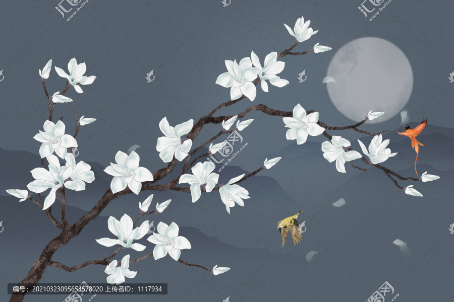 花鳥玉蘭花背景墻