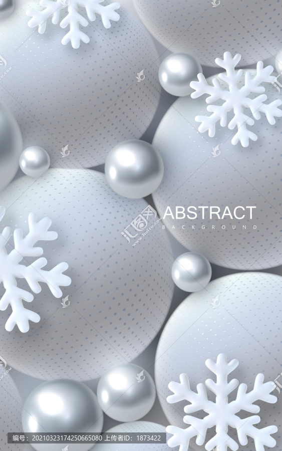 银白色圆球雪花海报设计