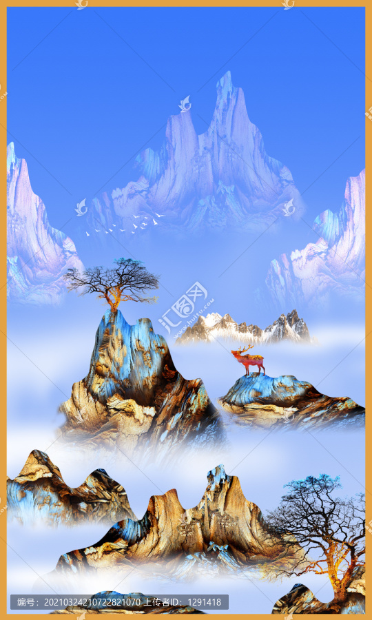 輕奢山水玄關裝飾畫