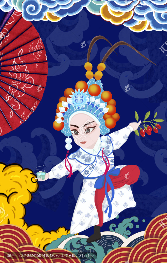 國潮戲曲人物男子插畫