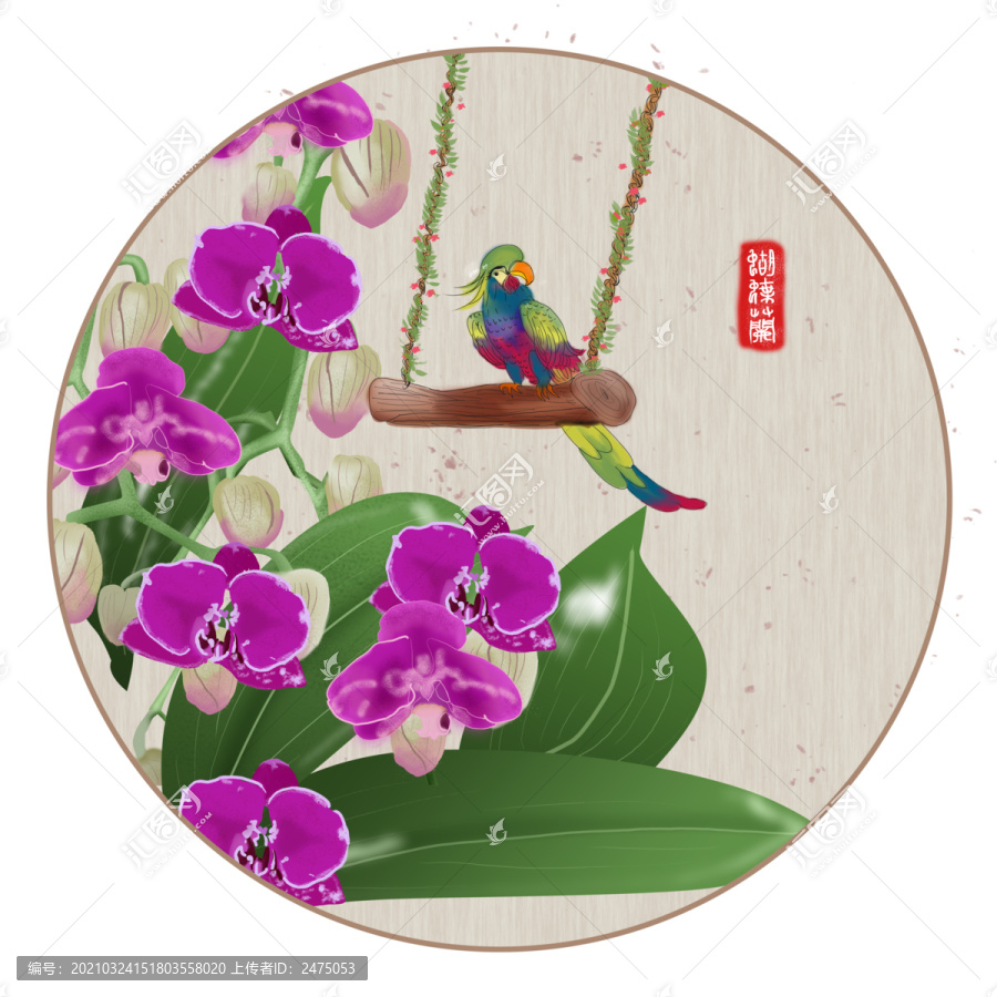 蝴蝶蘭圓型裝飾畫