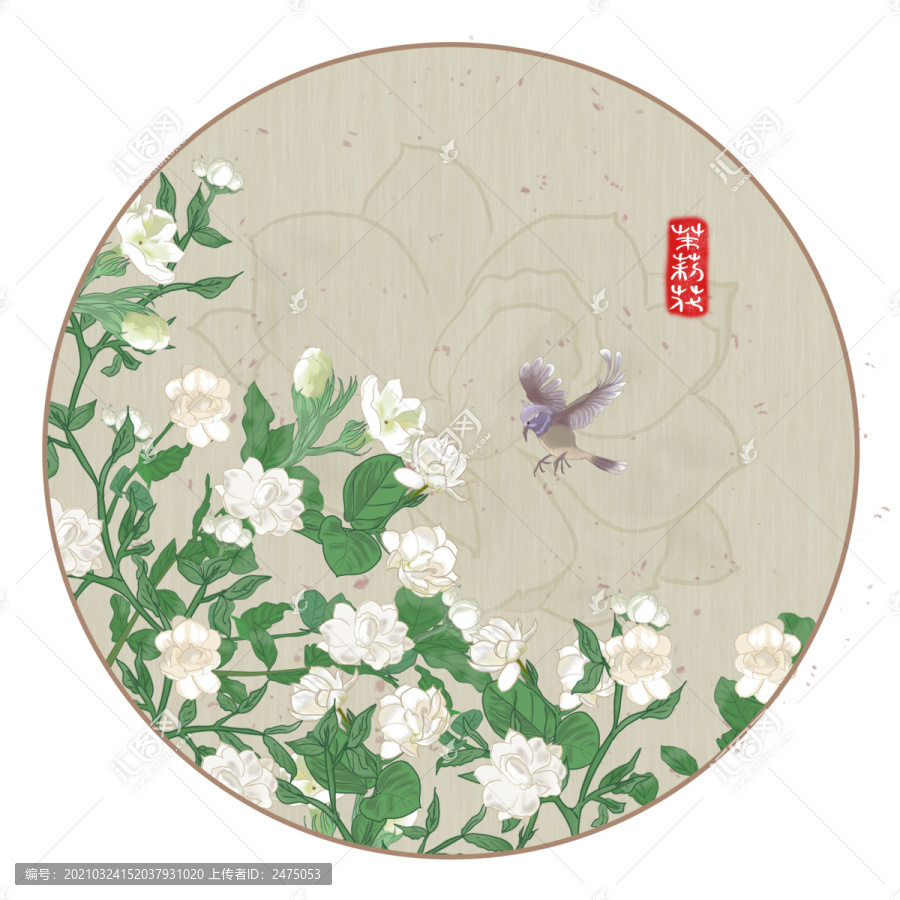 茉莉花圓型裝飾畫(huà)