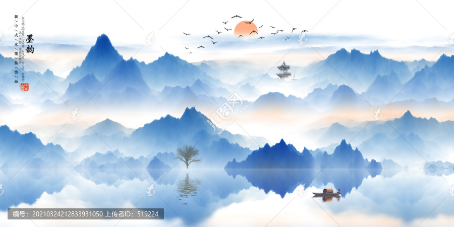 禪境水墨山水畫新中式油畫