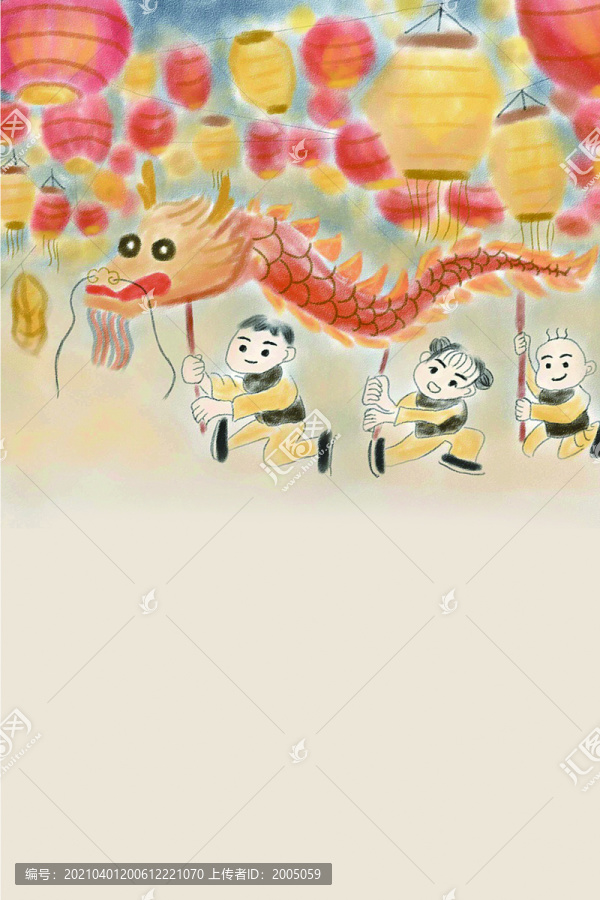 中国风灯笼龙元宵节插画卡通