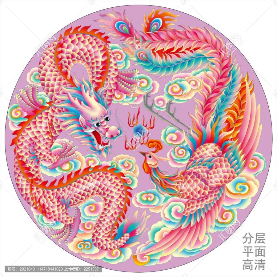 龍鳳分層設(shè)計(jì)噴繪插畫高清圖