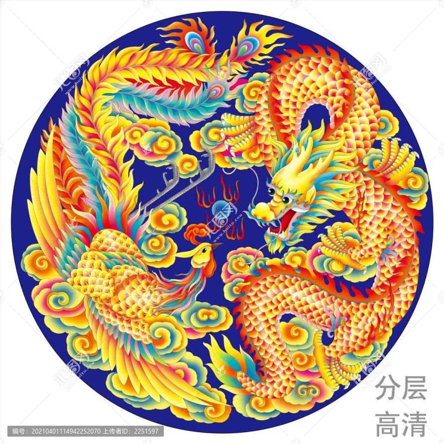 龙凤呈祥分层设计喷绘插画高清图