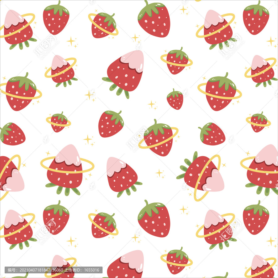 卡通水果可爱草莓四方连续图案
