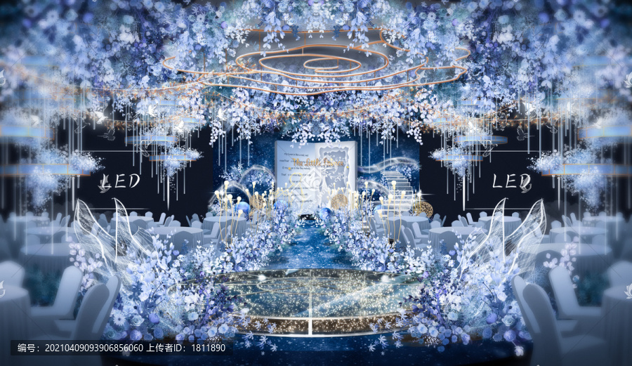 小王子藍(lán)色夢(mèng)幻星空婚禮手繪廳內(nèi)