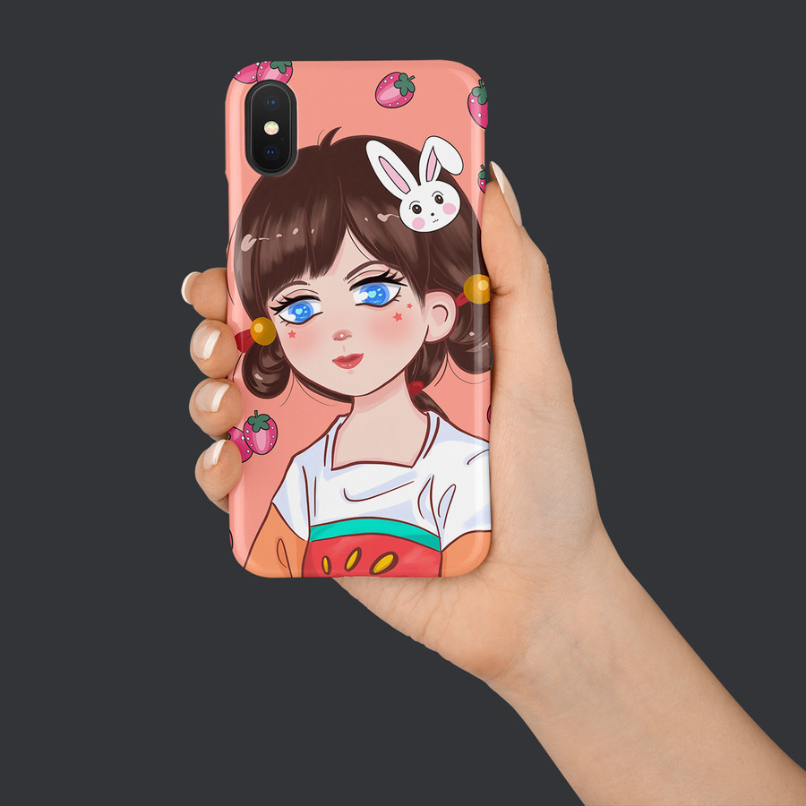 草莓女孩手機(jī)殼插畫